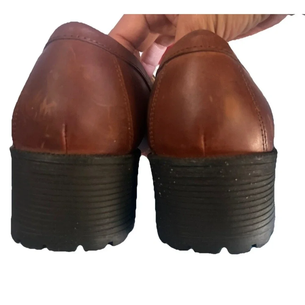 Eastland Newbury Womens 11M Leather Brown Penny Loafers Chunky Block Heel Y2K